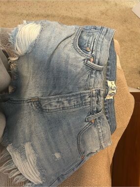 We The Free Light Blue Distressed High-Rise Denim Cutoff Shorts